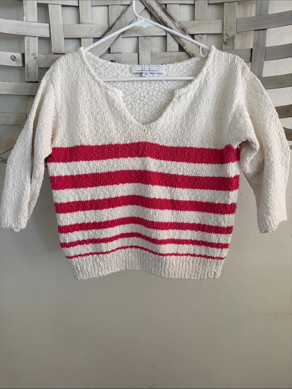Revolve Ivory Crewneck Sweater with Pink Stripes